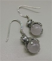 Sterling Silver Pink Jasper Cat Earrings