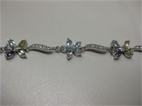 Sterling Silver Multi-Stone Butterfly Bracelet