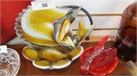 2 Art Glass Pieces~ LG Fish Ashtray & Swan Dish