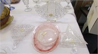 Pressed Glass Daisy & Button Lot Fans~Pink Tray