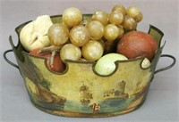 HANDPAINTED OVAL TIN BOWL WITH EUROPEAN SCENES