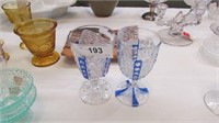 2 Pressed Glass Goblets~ Blue Painted