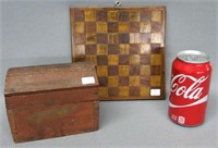 SMALL PINE DOMETOP BOX & A FOLK CRAFTED GAMEBOARD