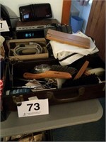 Barber items in old wooden box