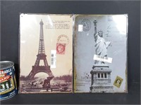 2 affiches métalliques: Paris, New York