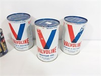 3 contenants d'huile a moteur Valvoline vintage