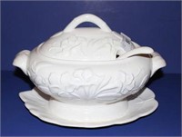 White Soup Tureen with Ladle & Under Plate