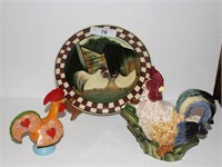 Rooster Tea Pot, Rooster Plate & Rooster Figurine