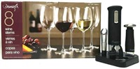 (8) Wine Glasses & Rabbit Electric Corkscrew Set
