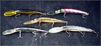 5 Spoonbill Diving Minnow Fishing Lures Lot