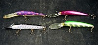 4 Vintage 6 Inch Long Diving Fishing Lures