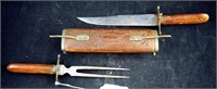 Vintage India Carved Wood Carving Knife Fork Set
