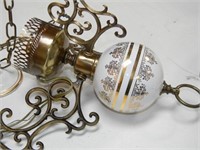 Vintage Brass Ceiling Lamp w/ Porcelain Accents