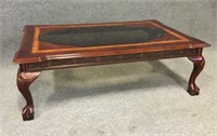 Glass Top Carved Wood Coffee Table