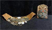 Genuine Leather Belt and Aztec Plaque with Stones