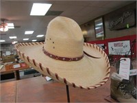 Straw Hat Size 7 1/8 with Hat Stand