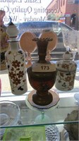 3 Old Bristol Glass Jars W/ Lids & Stopper