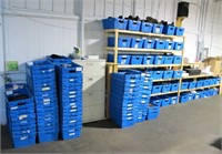 Lot, 150 blue corrugated plastic totes,