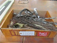 Box of Barbed Wire, saddle horns, spurs