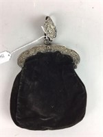 ladies antique velvet handbag with silver clasp an