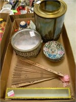 Lot w/ Vintage Asian Wood Fan