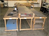 3- 8' wooden rolling work tables