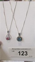 2 Sterling Necklaces Pink Drop / Aqua Flower