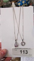 2 Sterling sliver Necklaces ~ Heart & Pink Drop