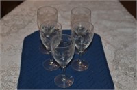 SET OF 5 ETCHED GLASS STEMWARE