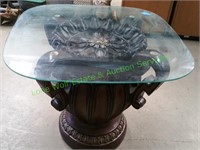 Wood and Glass Pedestal Table