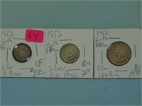 Three South Africa Silver Coins - 1 Shilling, Six