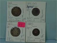 Four Spain Silver Coins - 40 Cents, 50 Cent, 4 Rea