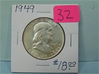 1949 Franklin Silver Half Dollar - AU-58