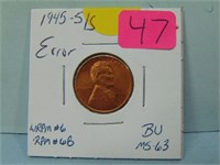 1945-S/S Error Wheat Penny - WRPM #6 RPM #6B BU