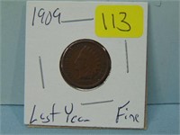 1909 Indian Head Penny - Last Year of Issue - Fine