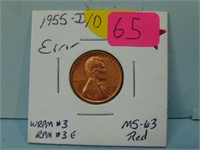 1955-D/D Error Wheat Penny - WRPM #3, RPM #3E MS-6