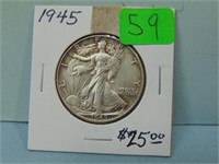 1945 Walking Liberty Silver Half Dollar - AU
