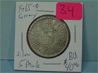 1965-D Germany Silver 5 Mark Coin - BU