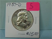 1957-D Franklin Silver Half Dollar - BU