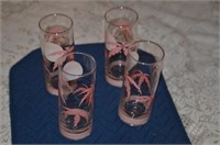 SET OF 4 PINK PALM TREE DRINKING GLASSES