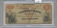 Western Bank $5 Note Philadelphia