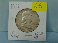 1955 Franklin Silver Half Dollar - AU - Key Date