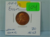 1940-D/D Error Wheat Penny - WRPM #1 RPM #1C BU