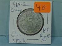 1969-D Germany Silver 5 Mark Coin - BU
