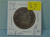 1906 India Silver One Rupee - Very Fine