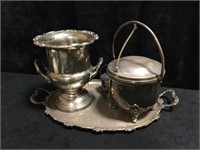 Silverplate Tray with Ice Bucket and Champange