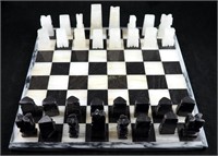 Vintage Carved Black & White Quartz Chess Set