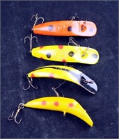 3 Vintage Yellow Spotted 3 1/2' Fishing Lures