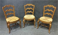 Set of Three Country French Chairs with Rush Seats