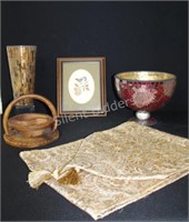 Mosaic Tile Vases & Collapsible Wood Basket
